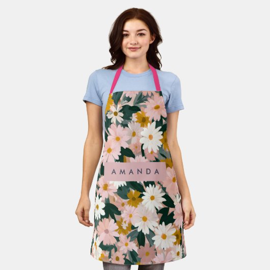 Personalisierte zauberhafte Rosa und Weiße Daisy B Schürze (Getragen)