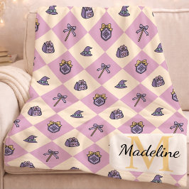 Personalisierte Zauberschule Monogramm Name Pink Fleecedecke