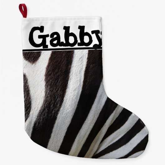 Personalisierte Zebra Print Großer Weihnachtsstrumpf (Vorderseite)
