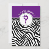 Personalisierte Zebra Print Gymnastik in Lila Einladung (Vorderseite)