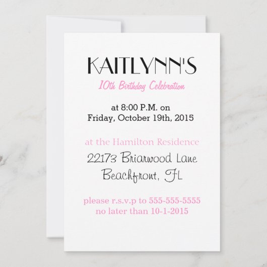 Personalisierte Zebra Print Gymnastik in Rosa Einladung (Rückseite)