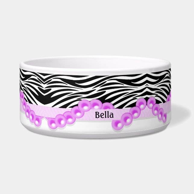 Personalisierte Zebra-Streifen und rosa Perlen Napf (Vorderseite)