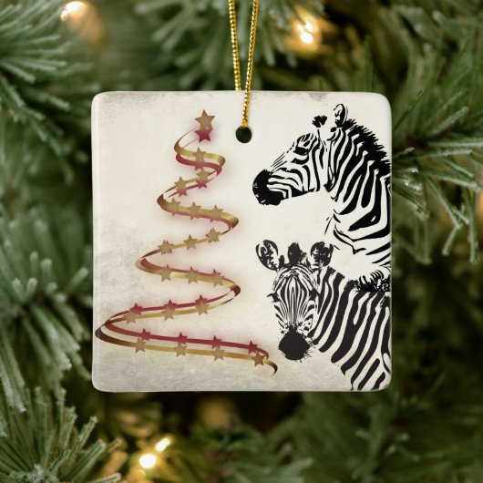 Personalisierte Zebras und Weihnachtsbäume in Ribb Keramikornament (Baum)