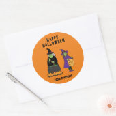Personalisierte Zeichentext-Happy Halloween-Hexen Runder Aufkleber (Umschlag)
