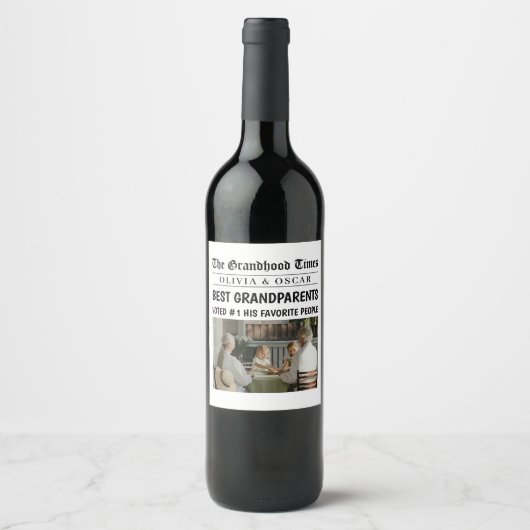 Personalisierte Zeitung | Beste Großeltern Weinetikett (Vorderseite)