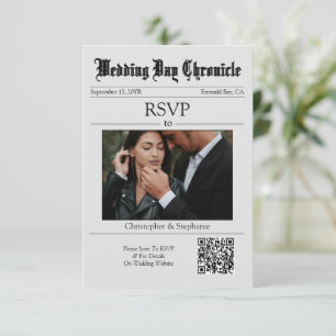 Personalisierte Zeitung Minimalistisch Elegant QR RSVP Karte