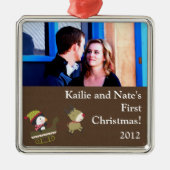 Personalisierte Ziergegenstände Pinguin/Rentiere C Silbernes Ornament (Vorne)