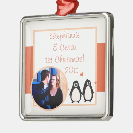 Personalisierte Zierpinguin-Liebe/Herz Ornament Aus Metall (Links)