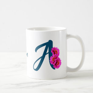 Personalisierte Zinnienblumen-Monogramm-Initiale A Kaffeetasse