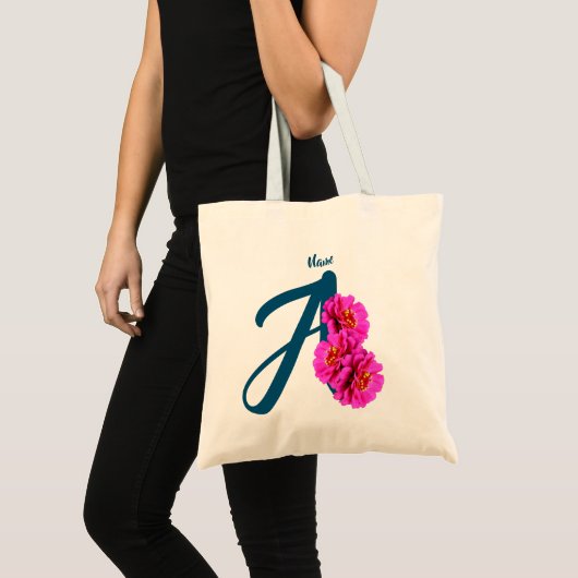 Personalisierte Zinnienblumen-Monogramm-Initiale A Tragetasche (Vorderseite (Produkt))