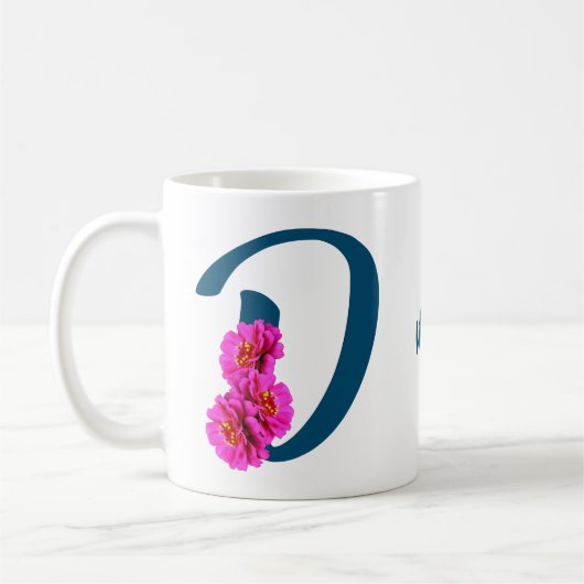 Personalisierte Zinnienblumen-Monogramm-Initiale D Kaffeetasse (Links)