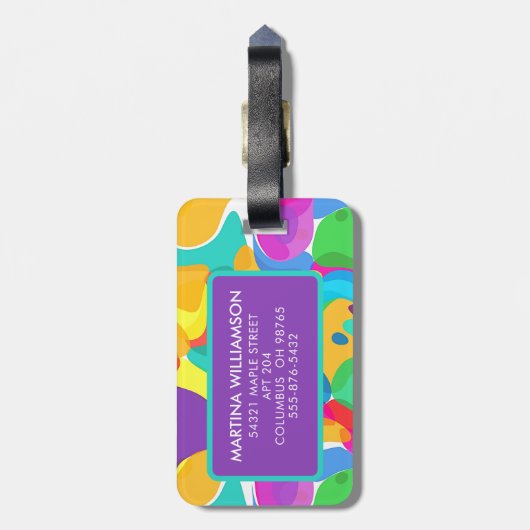 Personalisierte Zirkusfarben Abstraktes Kunstmuste Gepäckanhänger (Rückseite vertikal)