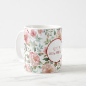 Personalisierte Zitate mit rosa roten Blumen Kaffeetasse (Vorderseite Links)