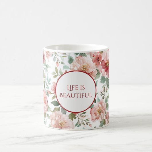 Personalisierte Zitate mit rosa roten Blumen Kaffeetasse (Mittel)