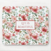 Personalisierte Zitate mit rosa roten Blumen Mousepad (Vorne)