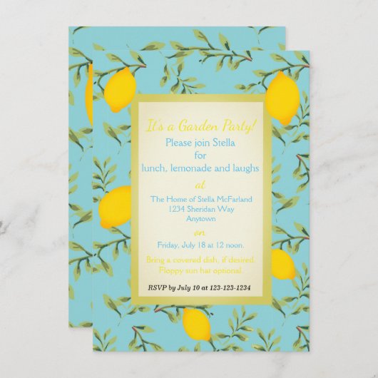 Personalisierte Zitronen-Baum-Garten-Party Einladung (Vorne/Hinten)