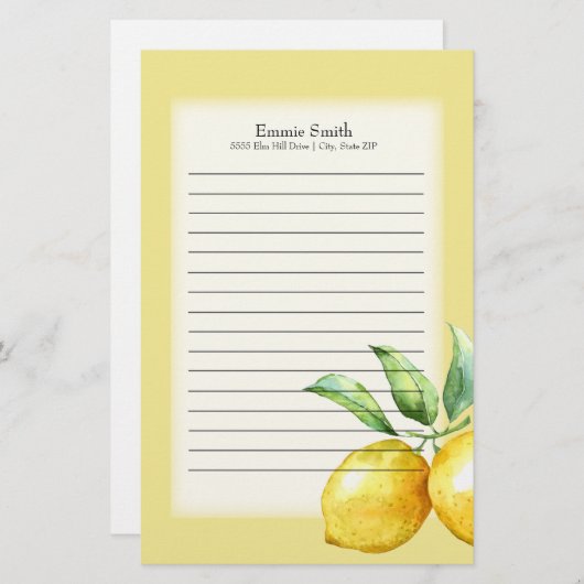 Personalisierte Zitronen und grüne Blätter auf Wei Briefpapier (Vorne/Hinten)