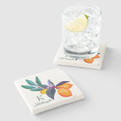 Personalisierte Zitronenblatt-Zitrusfrüchte | Mono Steinuntersetzer (Seitenansicht)