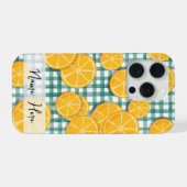 Personalisierte Zitrusfrucht auf grünem Gingham-Ha iPhone Hülle (Rückseite (Horizontal))