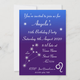 Personalisierte Zodiac Leo Galaxy Party Einladung