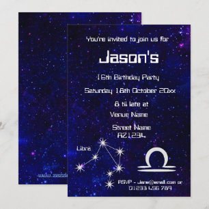 Personalisierte Zodiac Waage Galaxy Party Einladung
