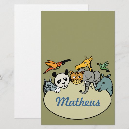 Personalisierte Zootiere Briefpapier (Vorne/Hinten)