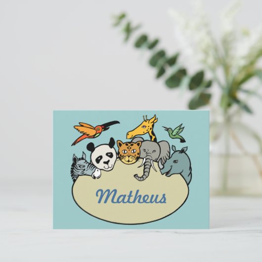 personalisierte Zootiere Postkarte (Stehend Vorderseite)