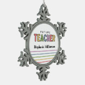 Personalisierte Zukunftslehrer Farbenfrohe Niedlic Schneeflocken Zinn-Ornament (Links)