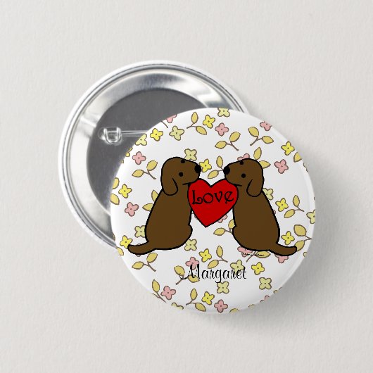 Personalisierte zwei Choco Labradors mit Button (Vorne & Hinten)