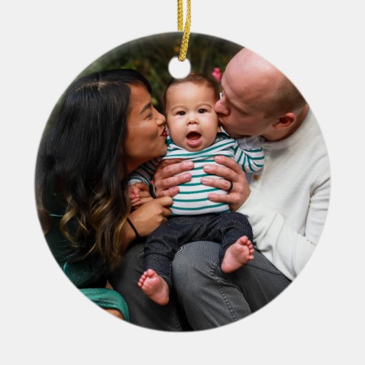 Personalisierte Zweier-Foto-Doppelfamilie Keramik Ornament (Vorne)