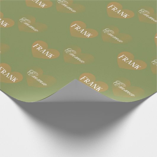 Personalisierte, zweifache, goldene Herzen, Moos-D Geschenkpapier (Ecke)