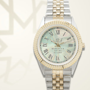 Personalisierte Zweifarben-Uhr ∣ Aqua-Marmer-Gesch Armbanduhr