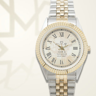 Personalisierte zweifarbige Herzlinie für Paare Armbanduhr