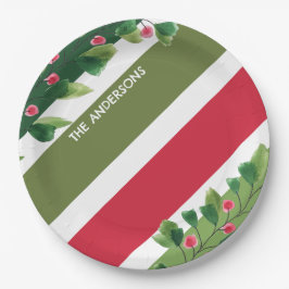 Personalisierte Zweigstelle Rot und Grün Pappteller