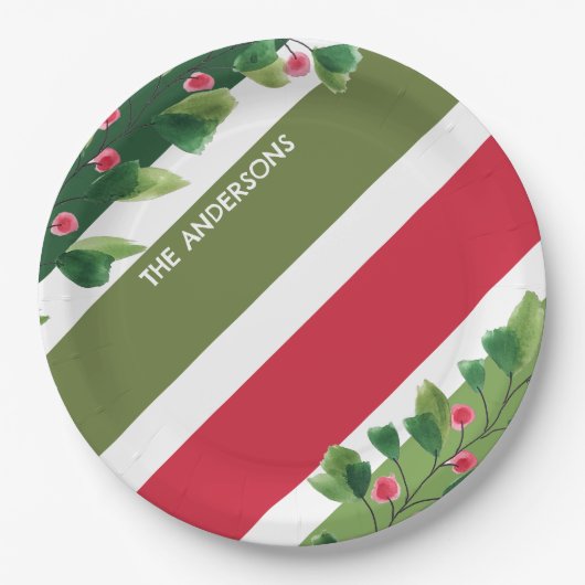 Personalisierte Zweigstelle Rot und Grün Pappteller (Vorderseite)