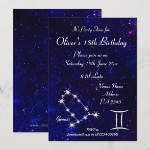 Personalisierte Zwillinge-Zodiak-Galaxie-Party Einladung