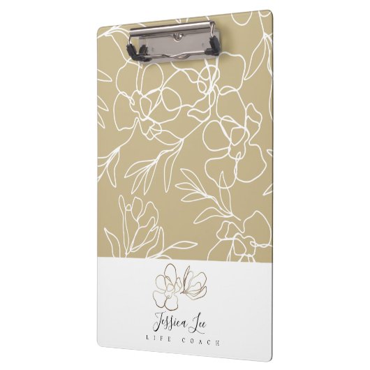 Personalisierte Zwischenablage Floral Khaki Klemmbrett (Links)