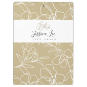 Personalisierte Zwischenablage Floral Khaki Klemmbrett (Rückseite)