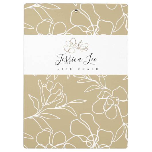 Personalisierte Zwischenablage Floral Khaki Klemmbrett (Rückseite)