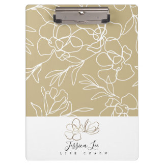 Personalisierte Zwischenablage Floral Khaki Klemmbrett