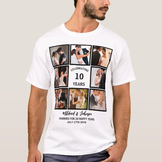 Personalisierten 10 Jahre Jubiläum 8 FotoCollage T-Shirt (Vorderseite)