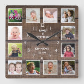 Personalisierten 12 Fotomaterial Rustikales Braunh Quadratische Wanduhr (Vorderseite)