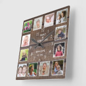 Personalisierten 12 Fotomaterial Rustikales Braunh Quadratische Wanduhr (Winkel)