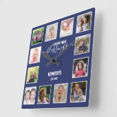 Personalisierten 12 Fotosammler Familie Segen Blau Quadratische Wanduhr (Winkel)