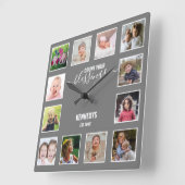 Personalisierten 12 Fotosammlungsfamilie Segen gra Quadratische Wanduhr (Winkel)