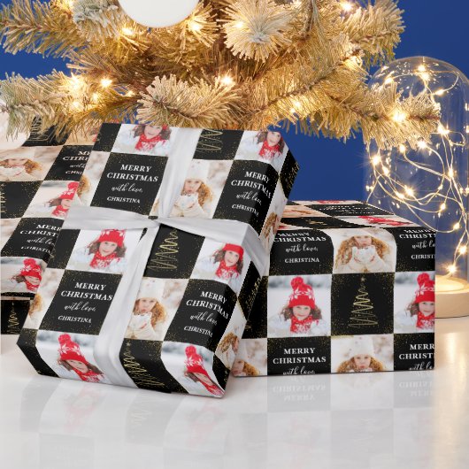 Personalisierten 2 Foto Schwarzer Gold Weihnachtsf Geschenkpapier (Feiertage)