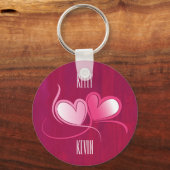 Personalisierten 2 Herzen tanzen auf Fuschia Pink Schlüsselanhänger (Vorderseite)
