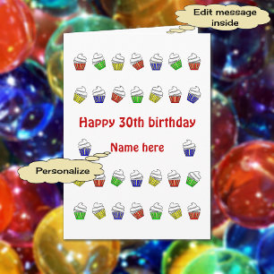 Personalisierten 30. Geburtstag bunte Kuchen Karte