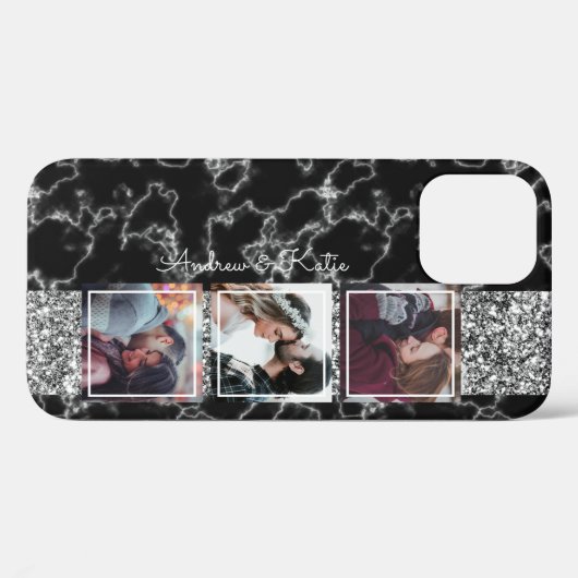 Personalisierten 3 Fotomaterial Schwarz-Grau-Marmo Case-Mate iPhone Hülle (Rückseite (Horizontal))