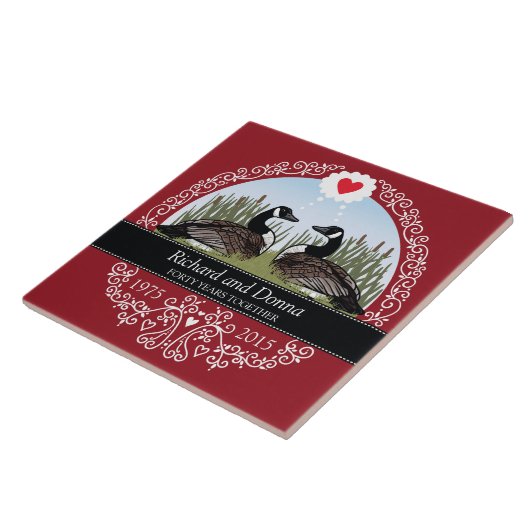 Personalisierten 40. Hochzeitstag, Gänse Fliese (Seite)